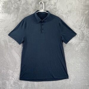 Lululemon Shirt men's Medium Polo Performance Short Sleeve Casual Blue Preppy